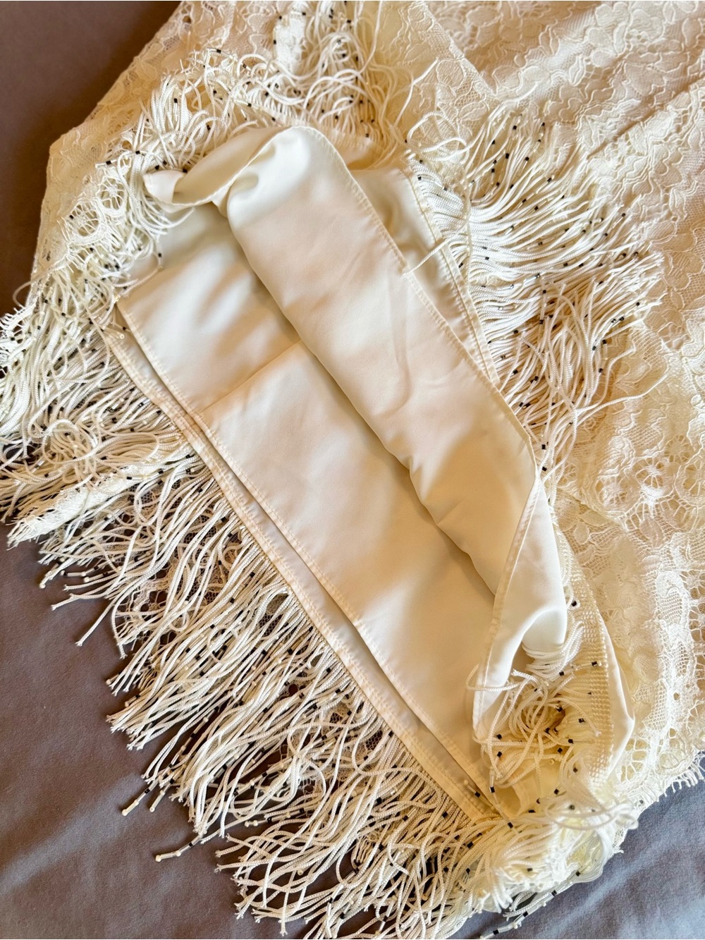 J. CREW Cream Lace Beaded Fringe Slip Dress - Wedding & Evening Dress - Picture 12 of 16